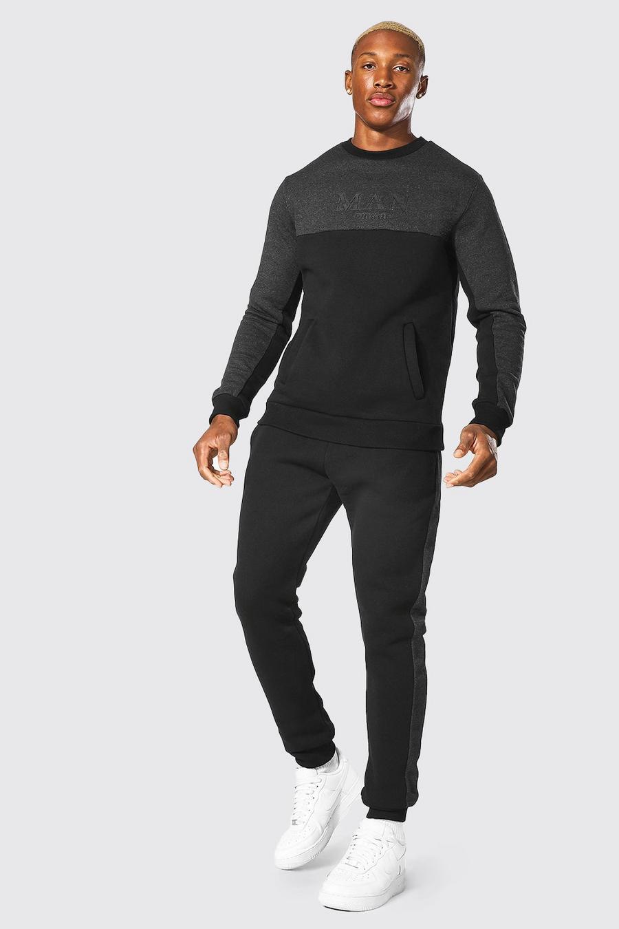 Black svart MAN Roman Tvåfärgad träningsoverall med sweatshirt och kantband image number 1