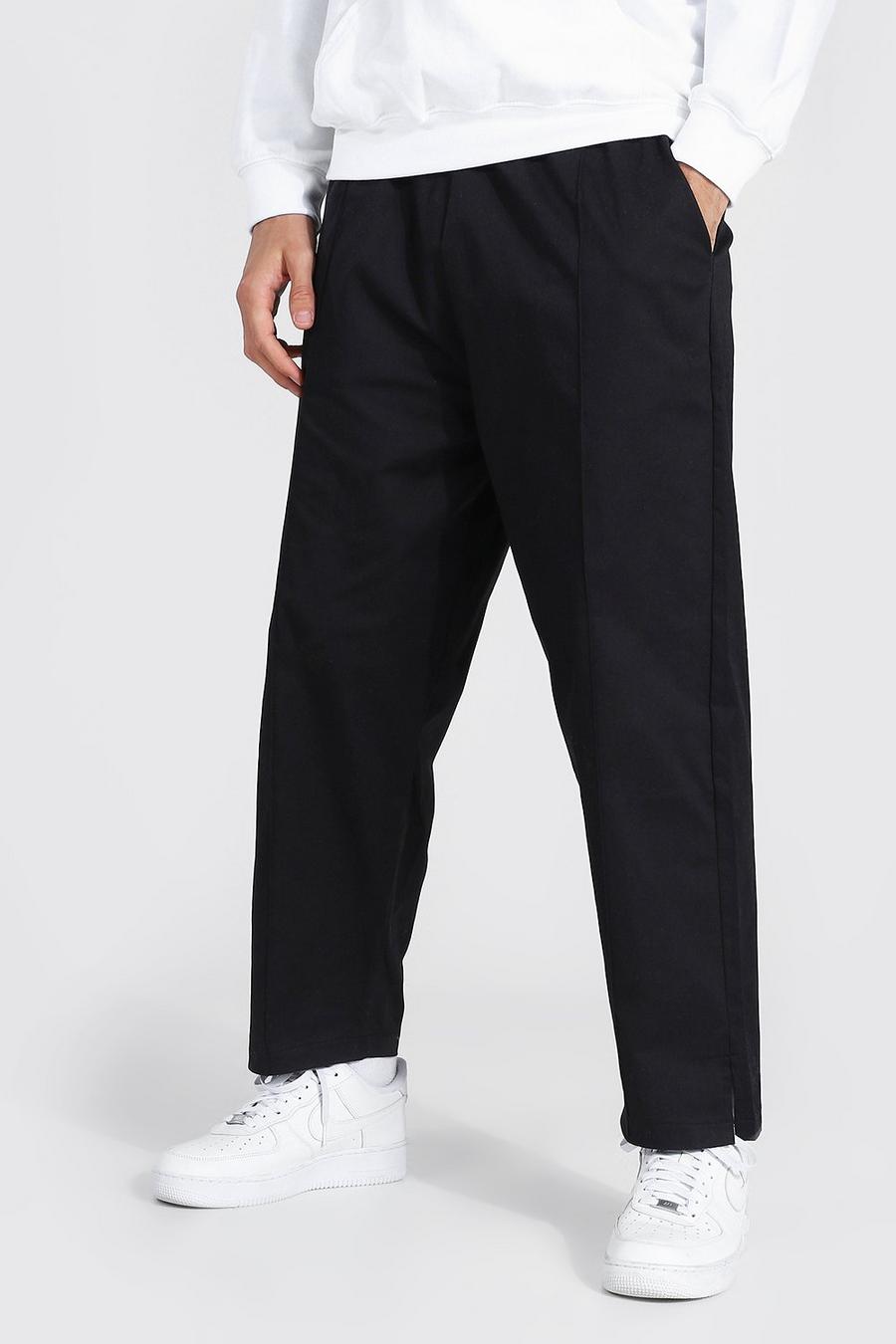 Black Relaxed Fit Chino Pants With Split Hem image number 1