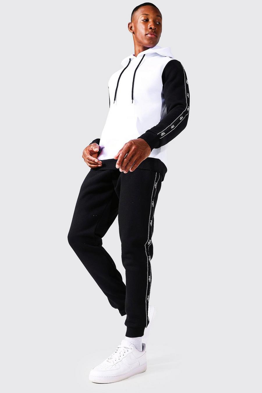 Black noir Colour Block Hooded Tracksuit With Offcl Tape image number 1