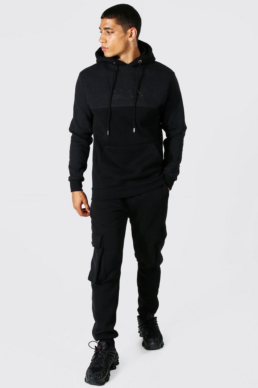 Tuta sportiva Man a blocchi di colore con cappuccio e striscia, Black negro image number 1