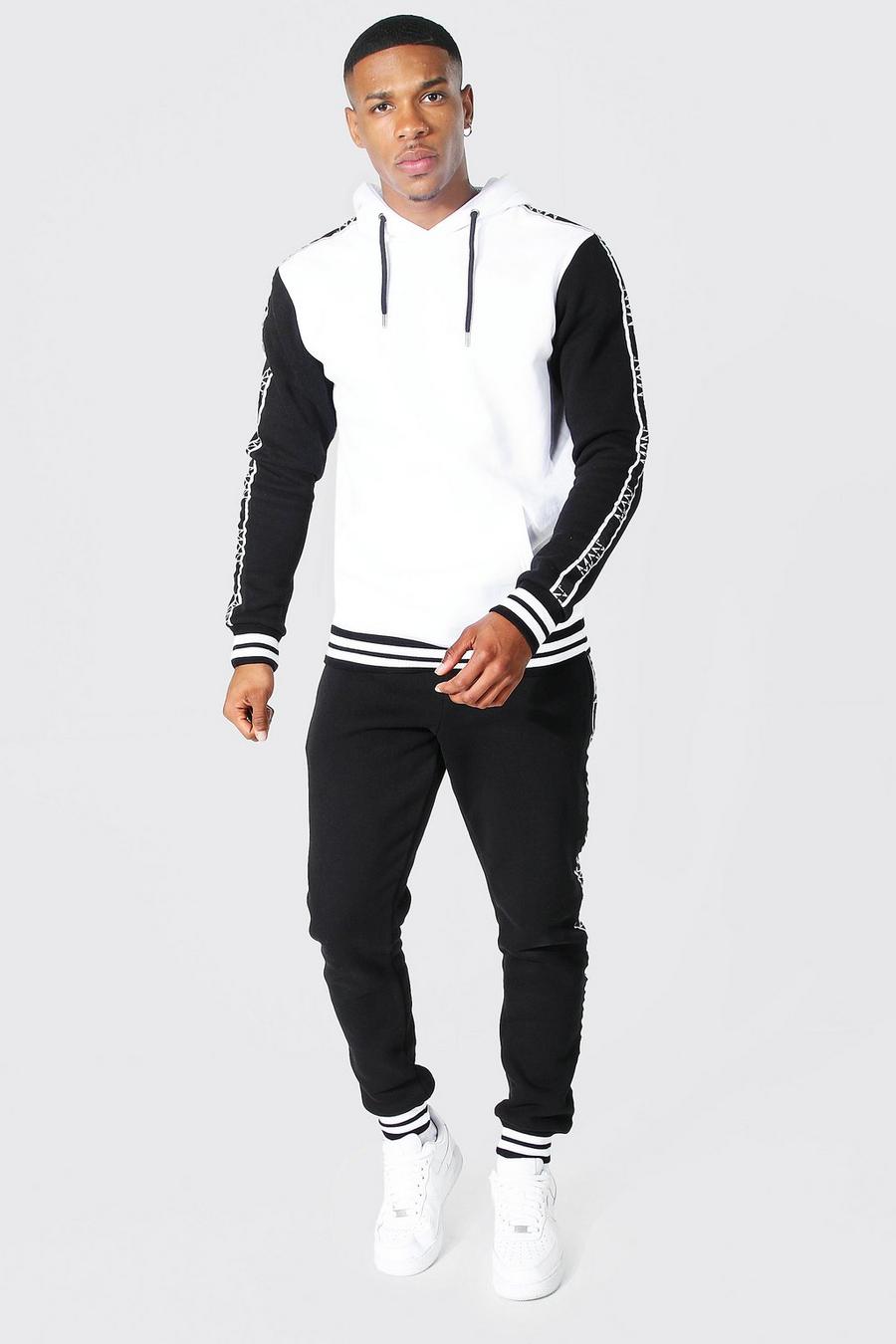 Black Colour Block Tape Tracksuit With Sports Rib image number 1