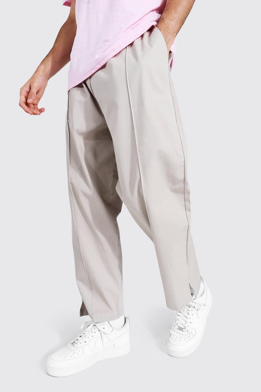 Stone Relaxed Fit Chino Trouser With Split Hem image number 1