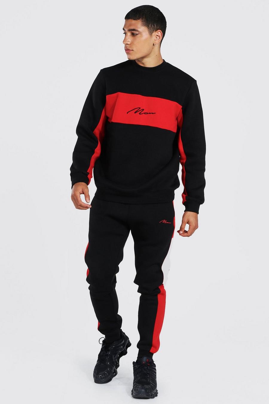 Man Signature Colorblock Sweatshirt-Trainingsanzug, Black schwarz image number 1
