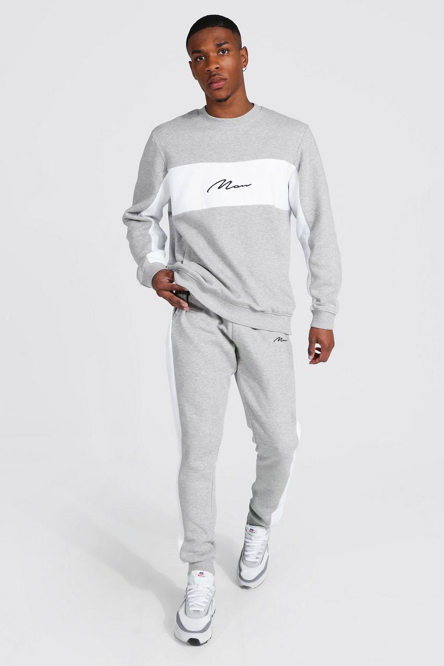 Grey marl Man Signature Tvåfärgad träningsoverall med sweatshirt image number 1