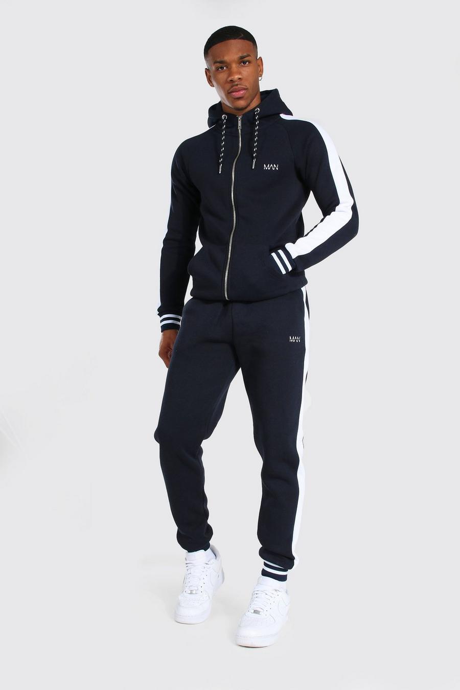 Navy marine Man Muscle Fit Tracksuit With Sports Rib image number 1