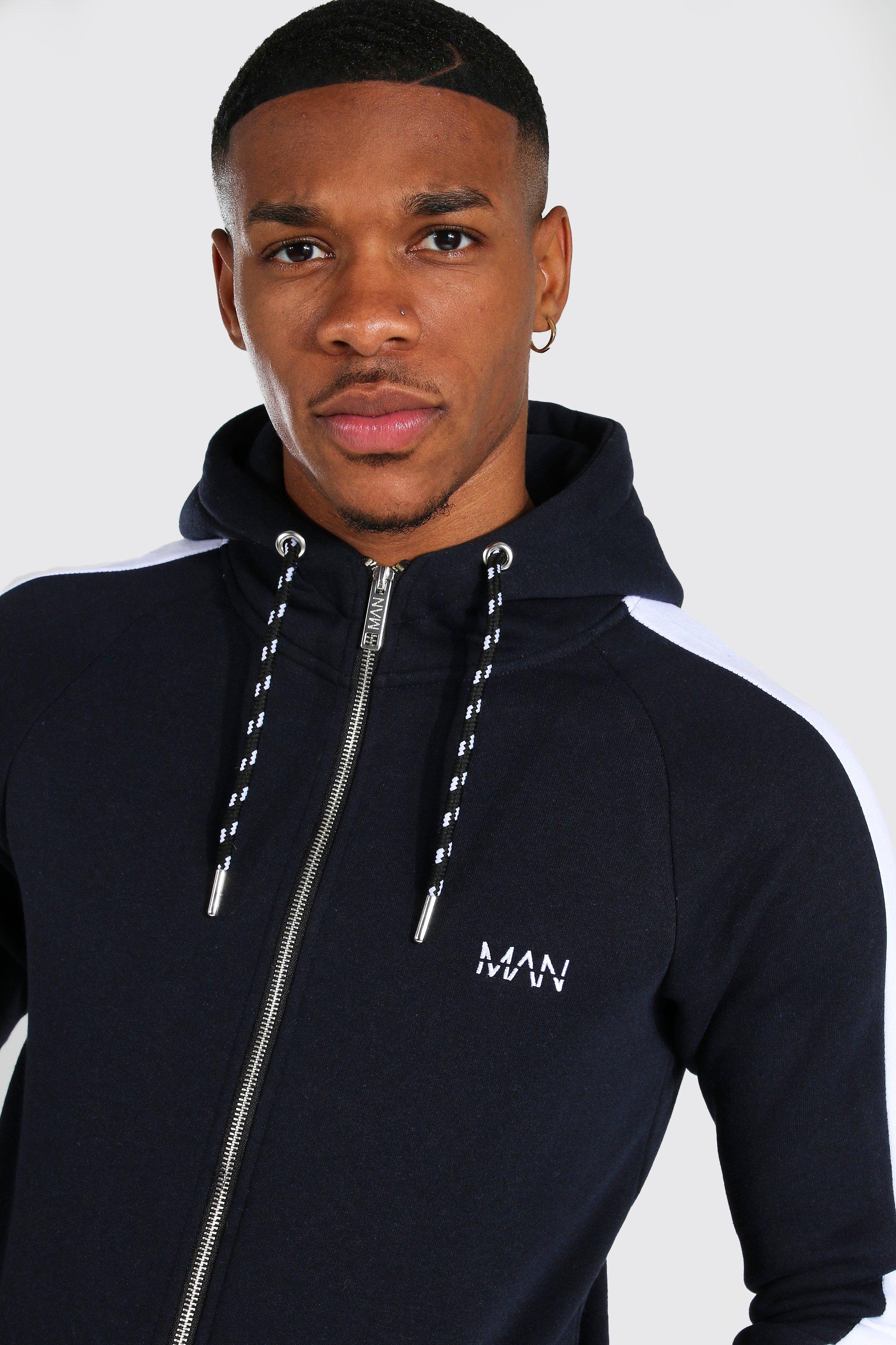 Boohoo Man Muscle Fit Tracksuit With Sports Rib in Navy Blue Womens Mens Clothing Mens Activewear gym and workout clothes Tracksuits and sweat suits 
