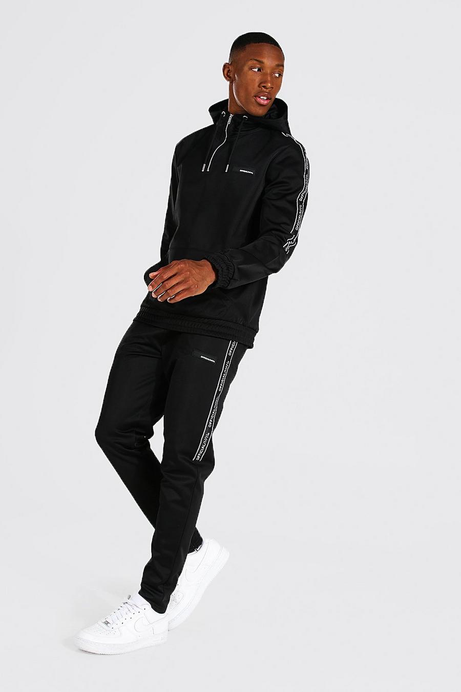 Tuta sportiva con cappuccio rigido con zip e striscia laterale con logo Man, Black nero image number 1
