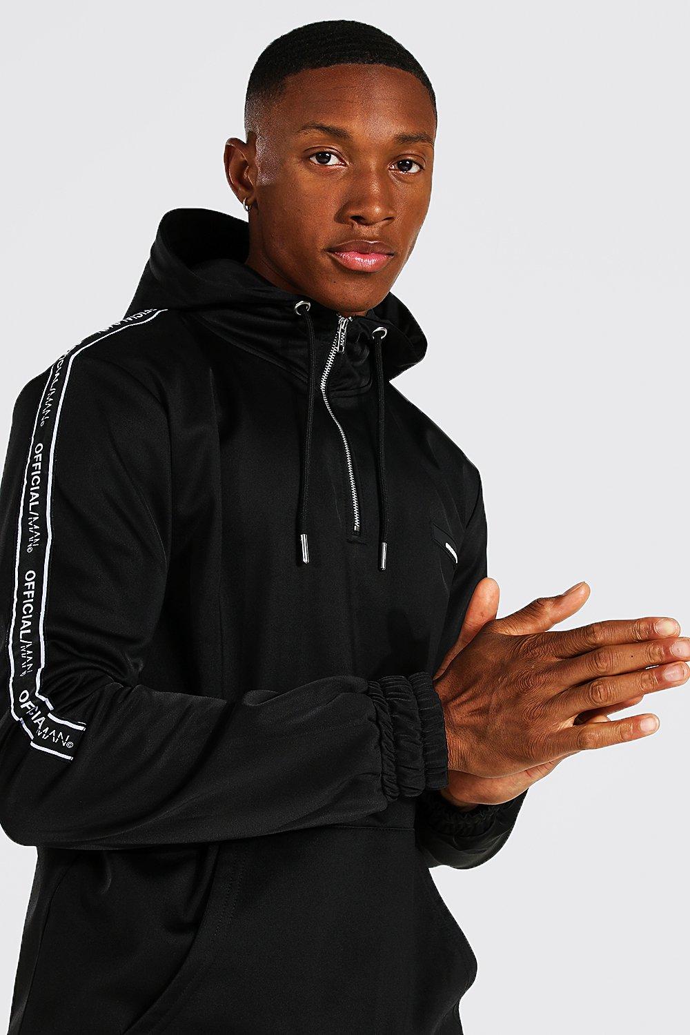 Man Tape Poly Zip Hooded Tracksuit boohoo