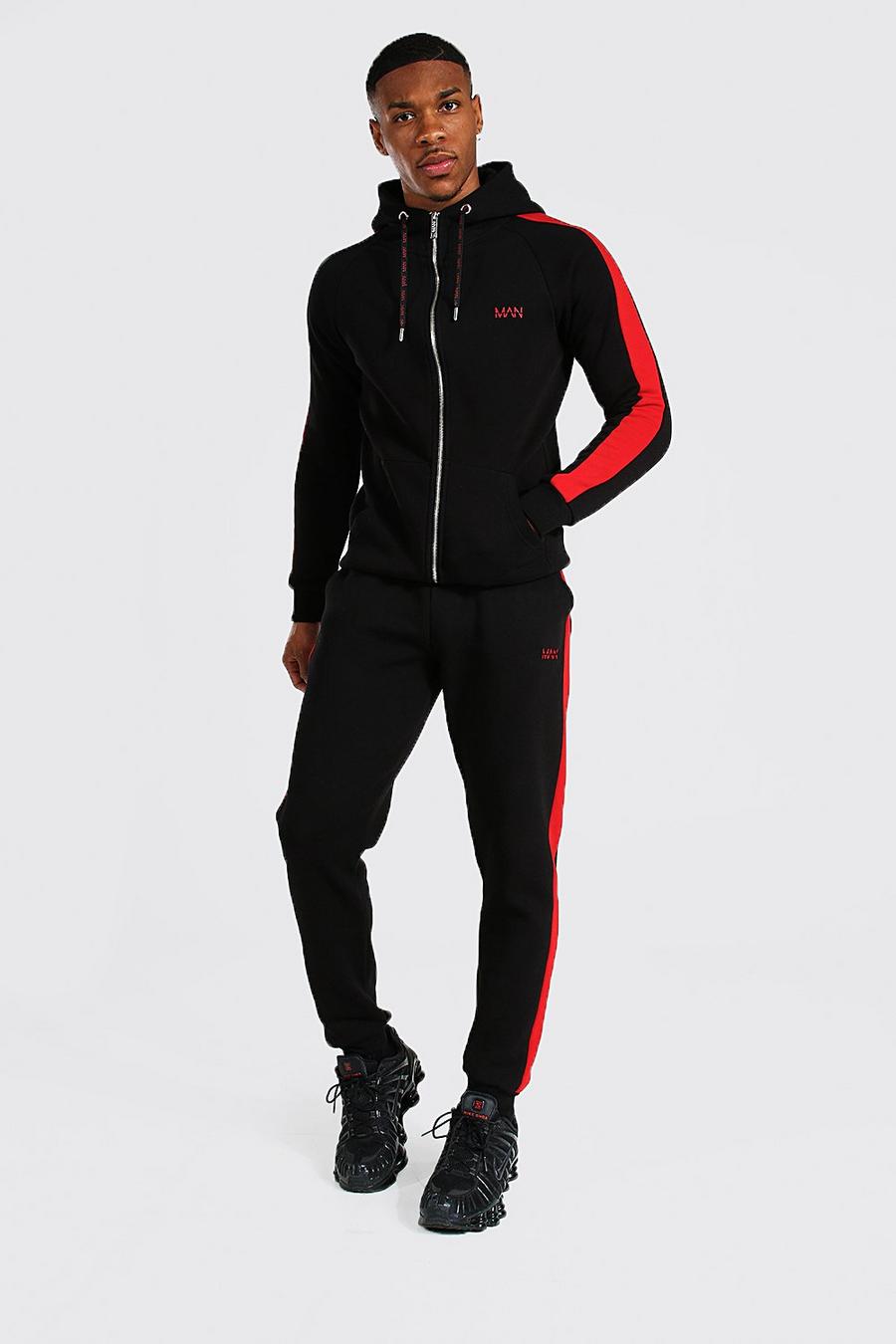 Black noir Man Muscle Fit Tracksuit With Man Drawcords image number 1