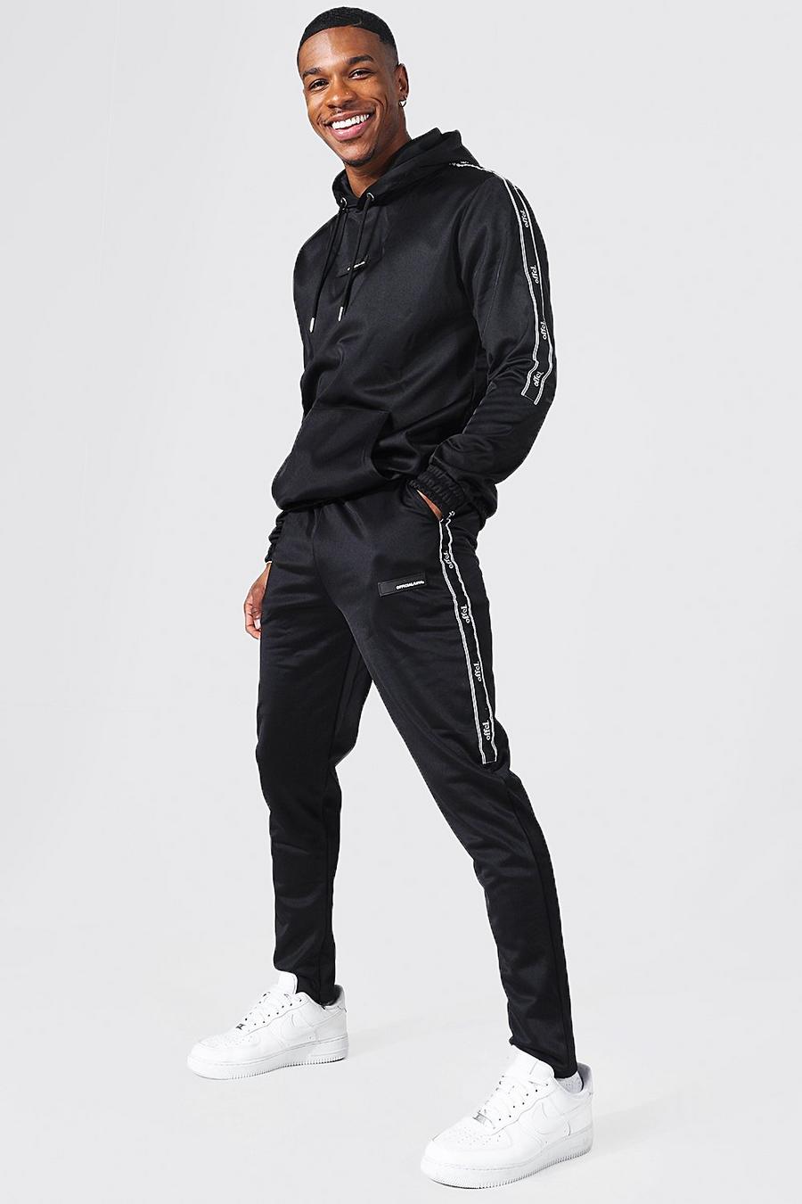 Black Offcl Tape Poly Hooded Tracksuit image number 1