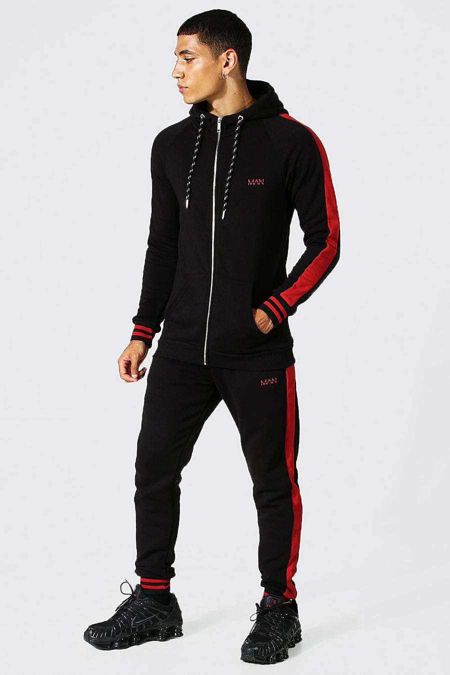 Black noir Man Muscle Fit Tracksuit With Sports Rib image number 1