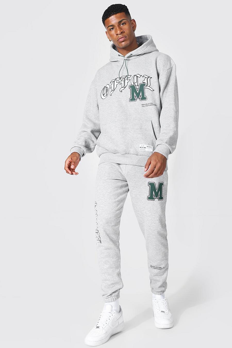 Grey marl Oversized Official Varsity Hooded Tracksuit image number 1