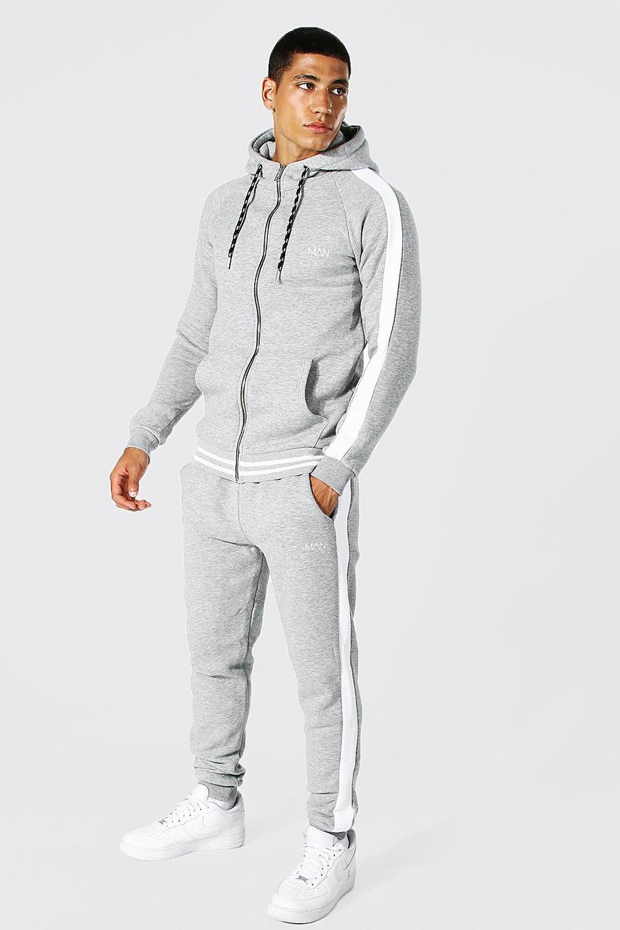 Grey marl Man Muscle Fit Tracksuit With Sports Rib image number 1
