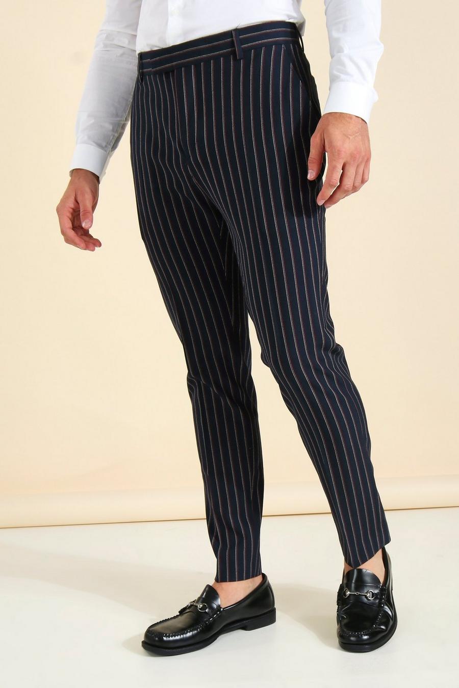 Pantaloni Skinny Fit a righe verticali, taglio sartoriale, Navy image number 1