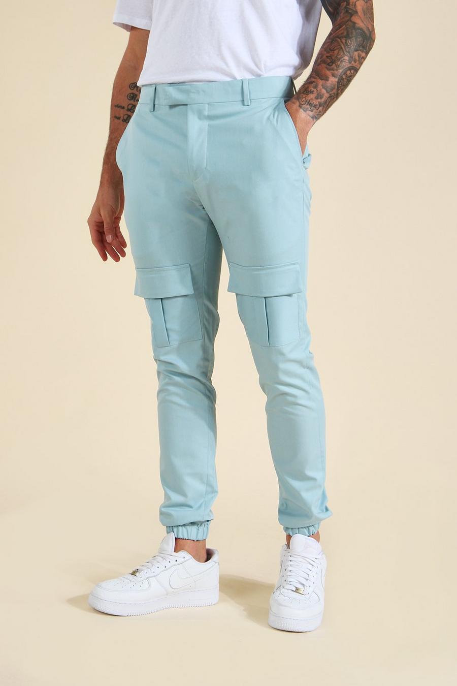 כחול מכנסי ריצה סקיני מחויטים בסגנון דגמ"ח image number 1