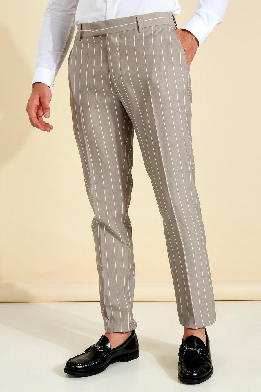 Pantalones entallados de raya diplomática Skinny, Marrón topo beis image number 1