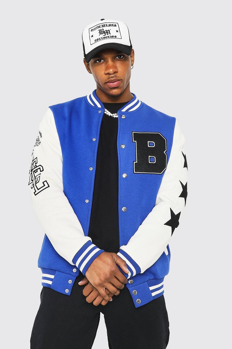 Bomber in jersey Limited con stemmi stile Varsity, Blue azul image number 1