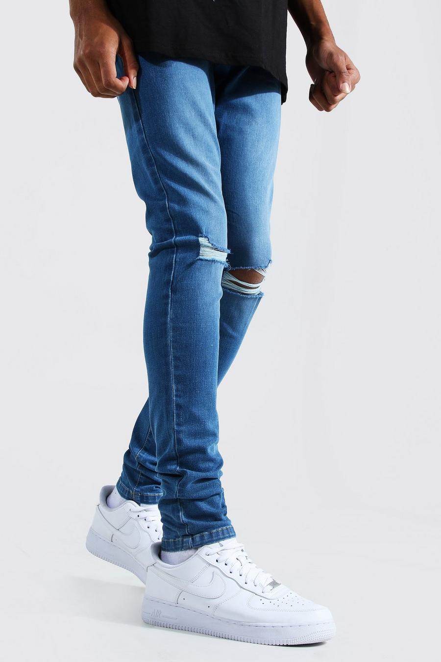 כחול בהיר azzurro סקיני ג'ינס ripped בברכיים לגברים גבוהים