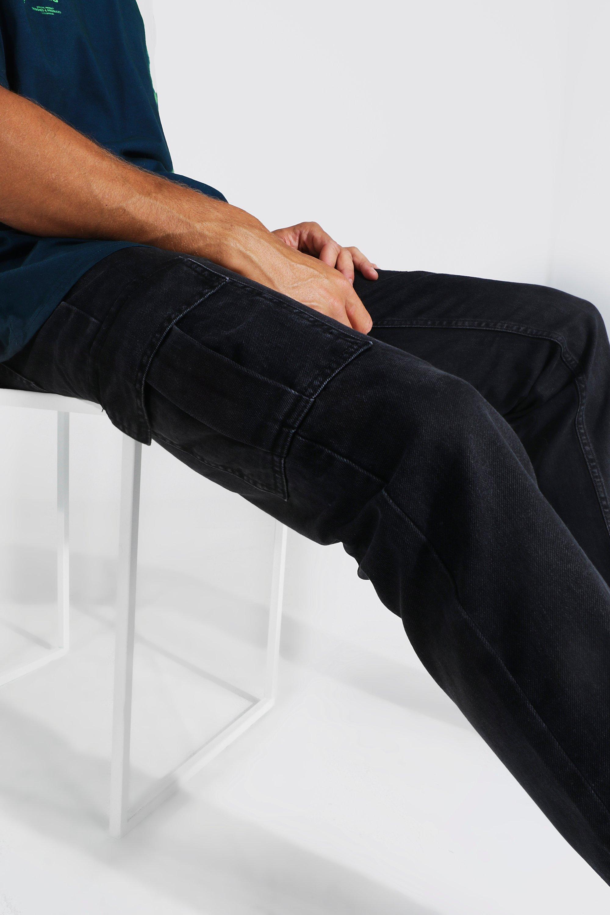 2023 Y2K Streetwear Ankle Zipper Black Cargo Jeans Pants For Men