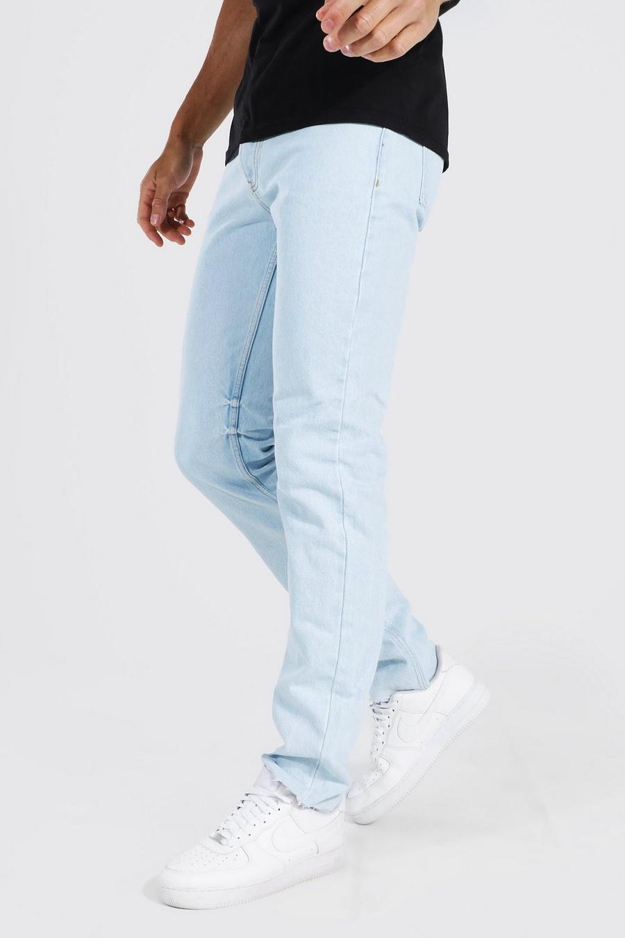 כחול בהיר blue ג'ינס בגזרה ישרה עם קרעים במכפלת לגברים גבוהים