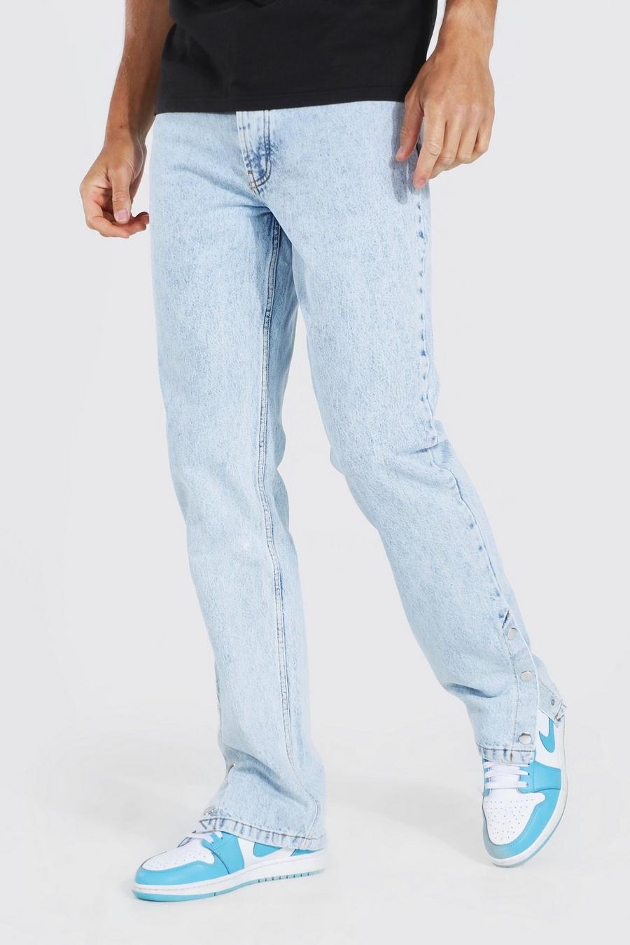 כחול קרח ג'ינס בגזרה ישרה עם מכפלת תיקתקים לגברים גבוהים