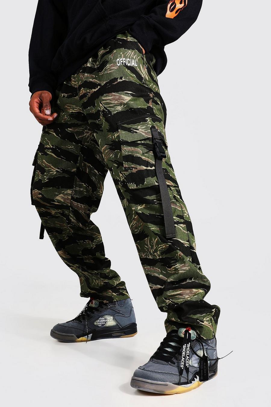 Pantaloni Cargo Man in twill in fantasia militare, Black nero image number 1