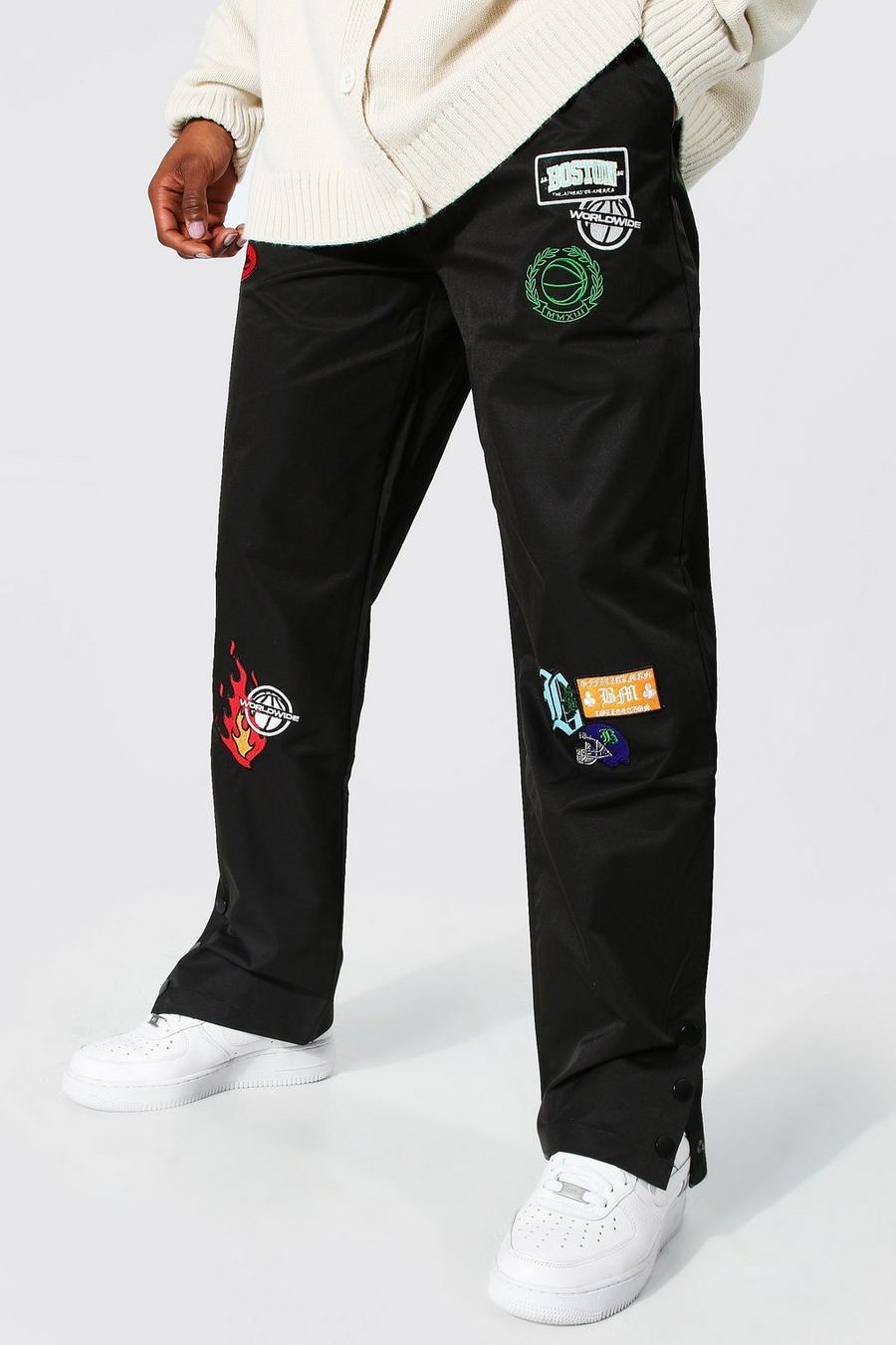 שחור מכנסיים בסגנון נבחרת ספורט בגזרה ישרה עם מכפלת תיקתקים image number 1