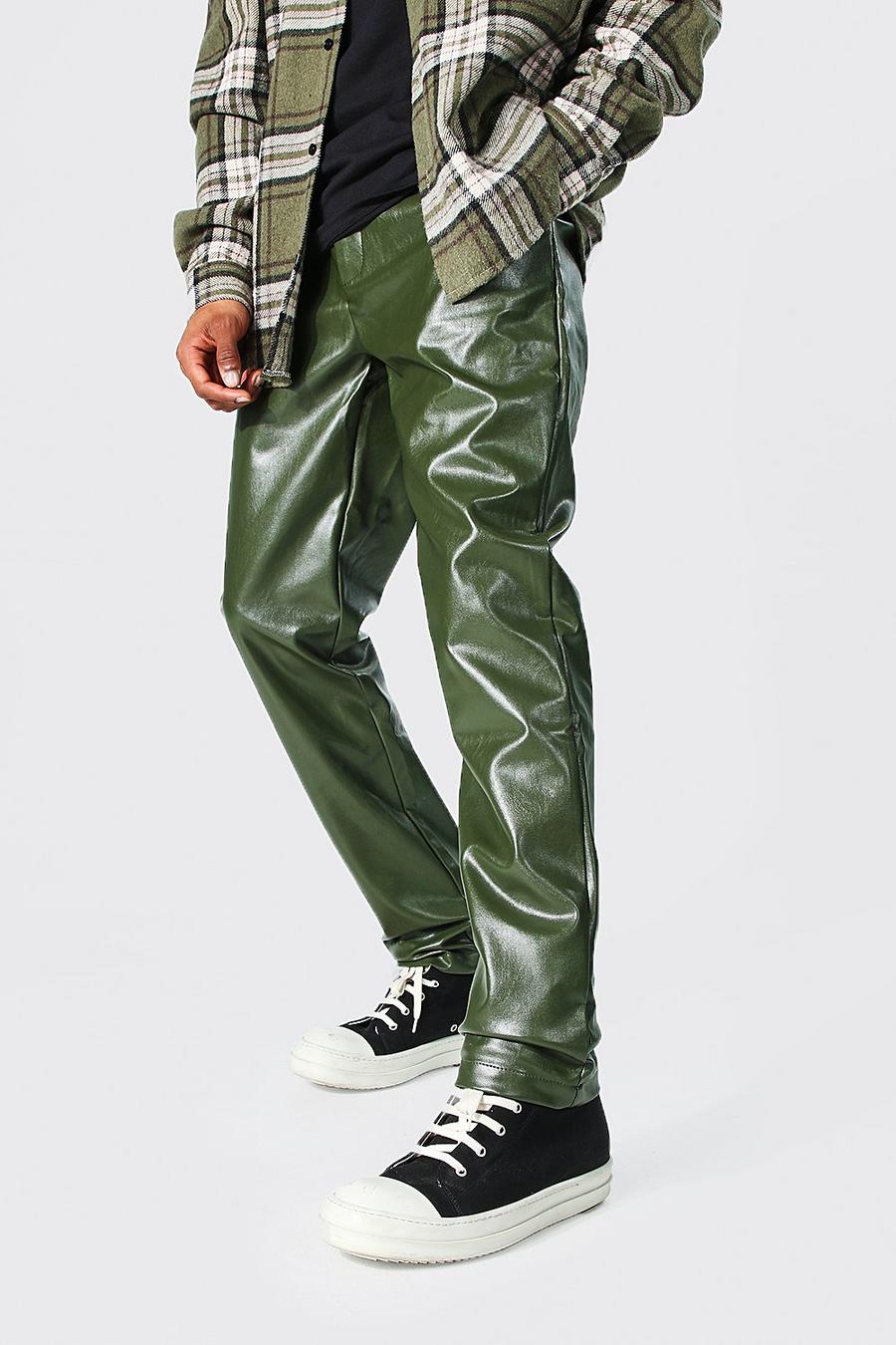 Green Slim Fit Pu Pants image number 1