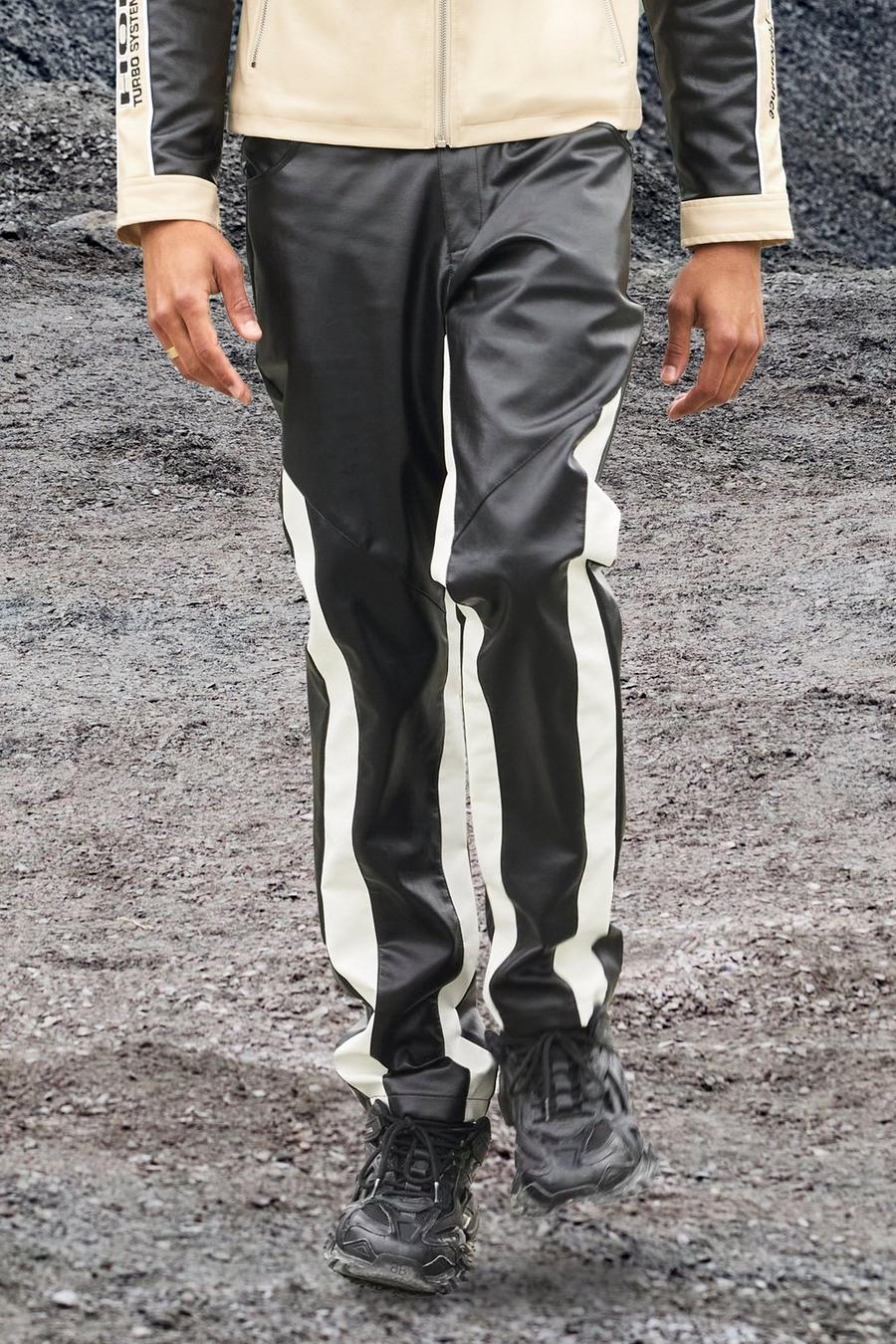 Pantalón de pernera recta y cuero sintético estilo Motocross, Black negro image number 1