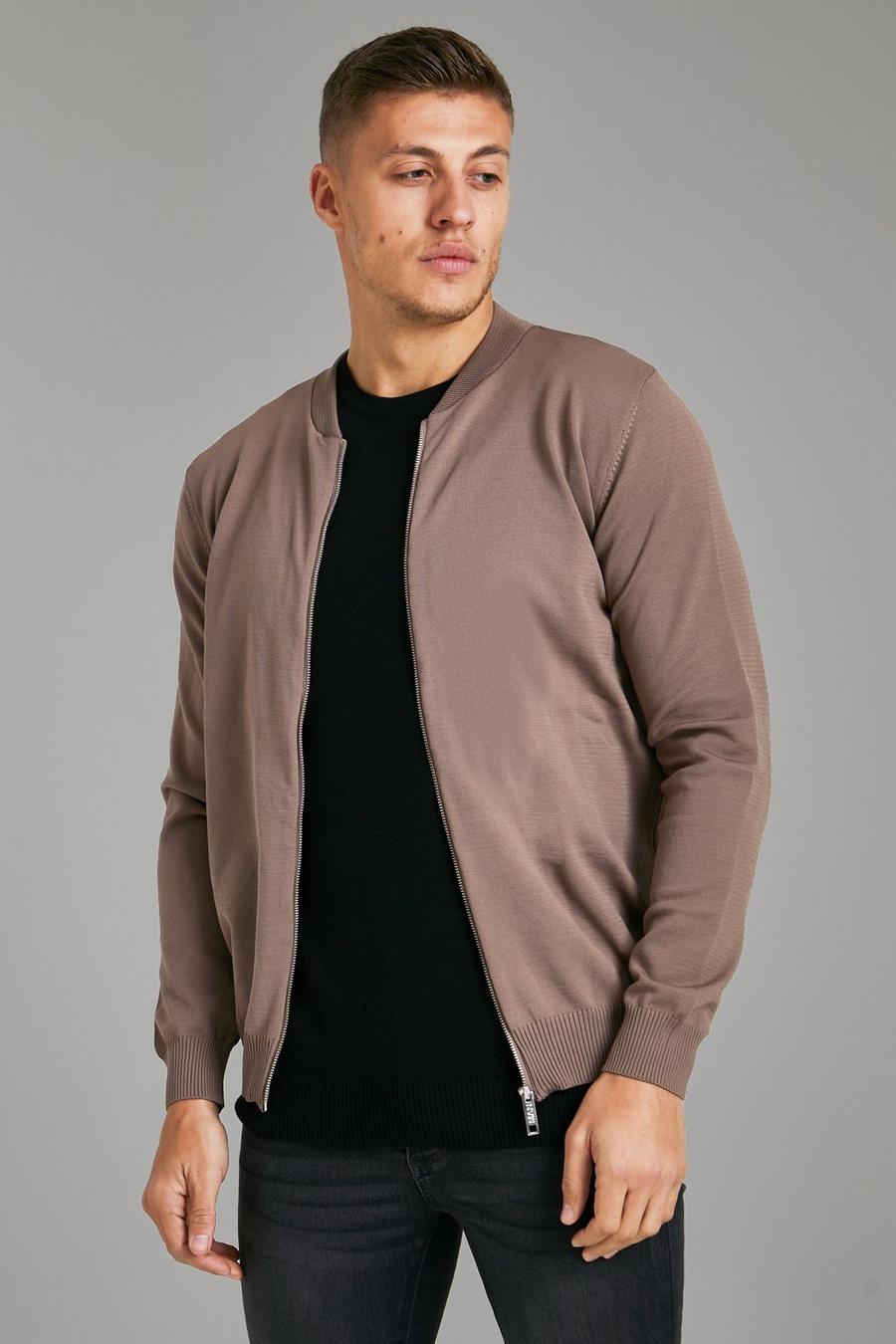 Taupe Smart Knitted Bomber image number 1
