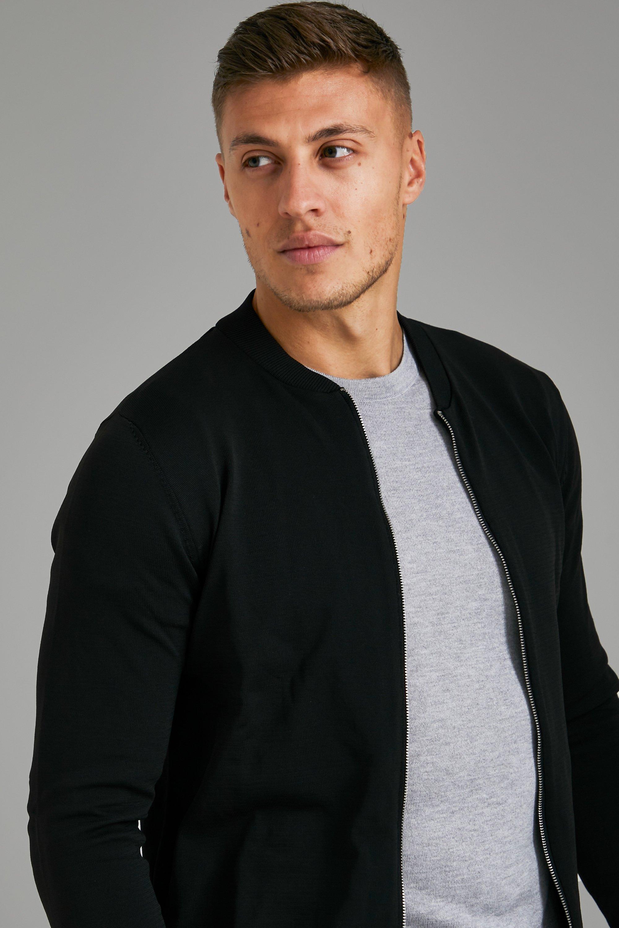 Mens smart black bomber jacket sale