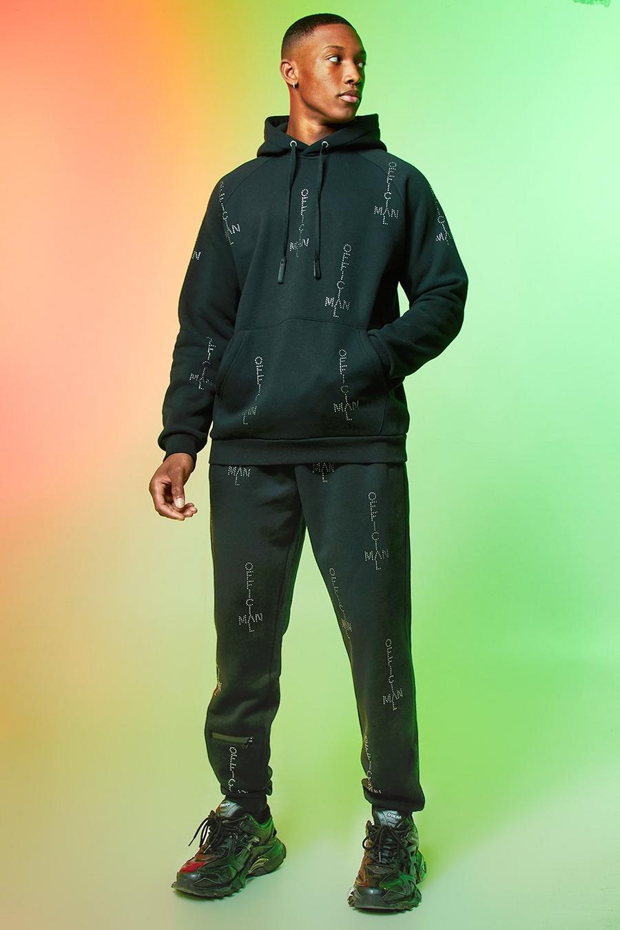 שחור חליפת טרנינג עם כיתוב Ofcl Man בריינסטון image number 1