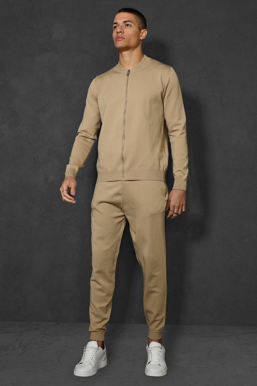 Stone beige Smart Knitted Bomber And Jogger Set image number 1