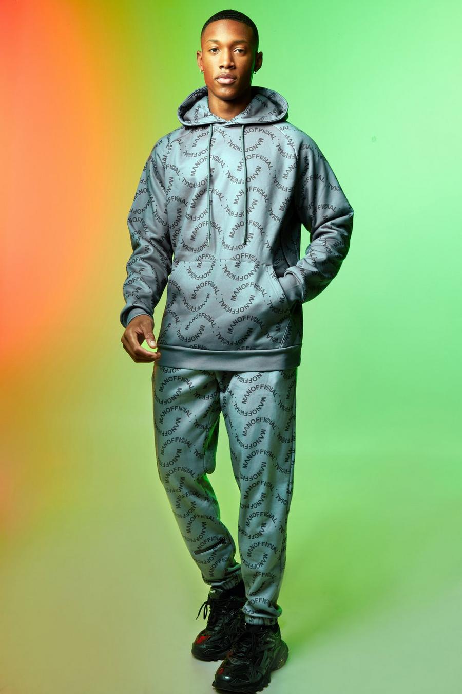 Charcoal grey Man Ofcl All Over Print Hooded Tracksuit image number 1