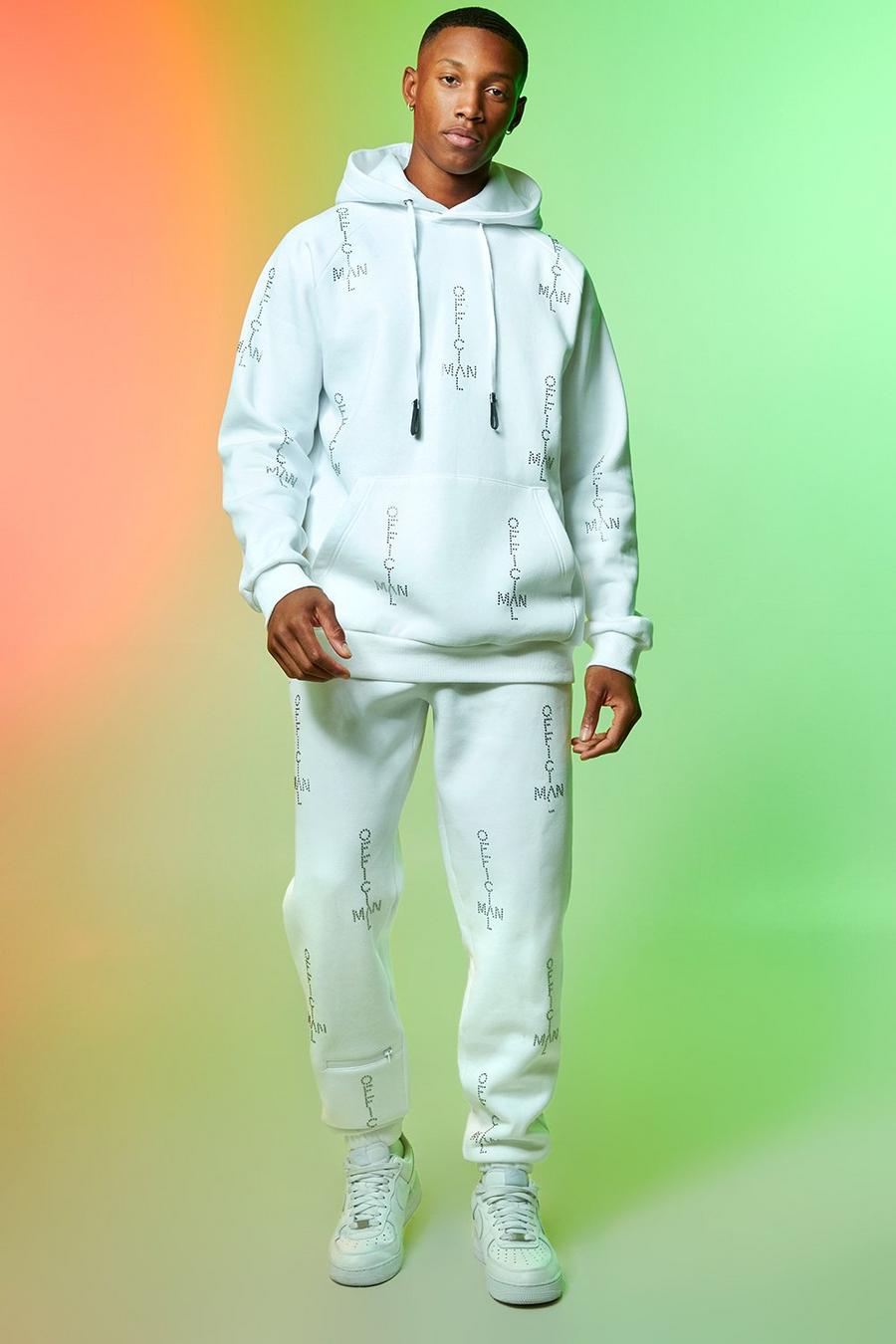לבן חליפת טרנינג עם כיתוב Ofcl Man בריינסטון image number 1