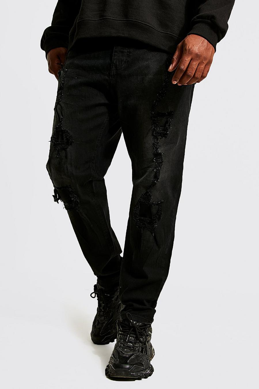 Washed black Plus - Slitna skinny jeans med lagningar