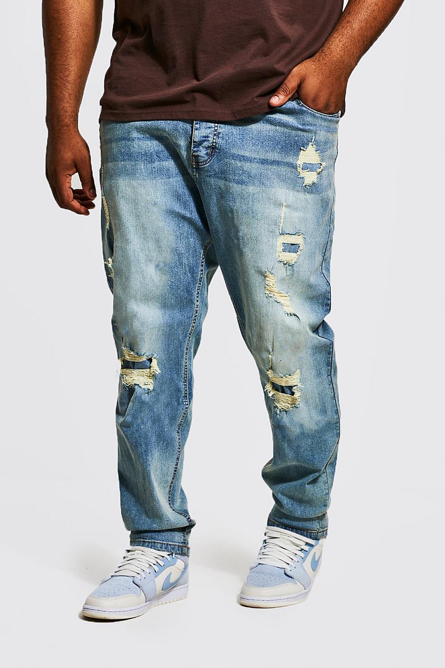 Light blue Plus - Slitna skinny jeans med lagningar image number 1
