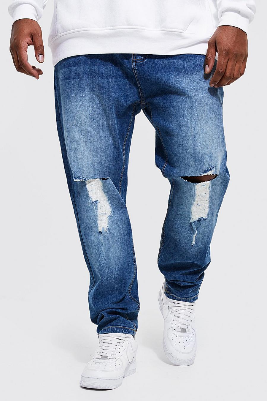 Mid blue Plus Skinny Stretch Busted Knee Jean image number 1