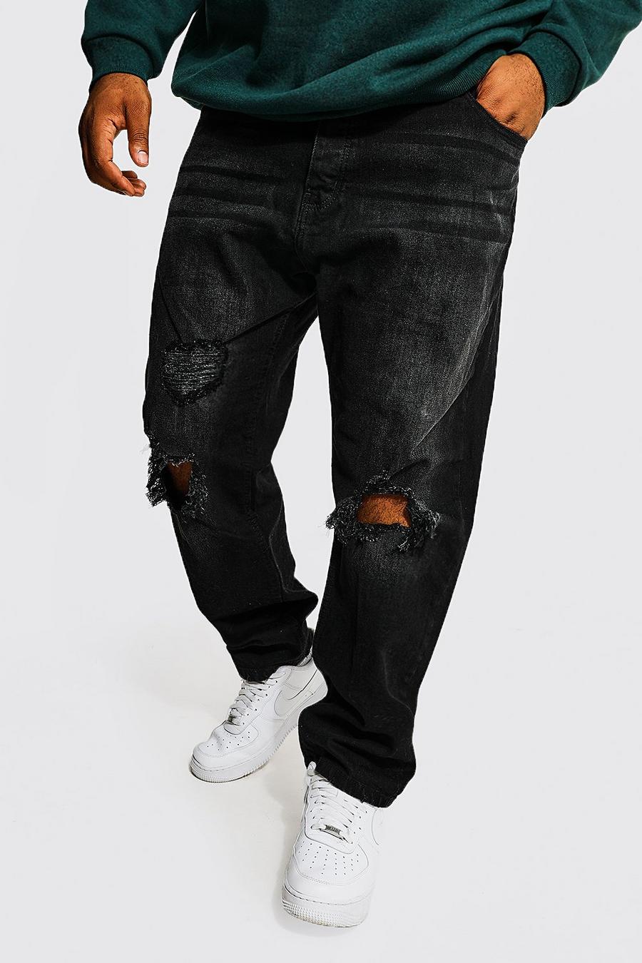 Washed black Plus - Jeans i slim fit med slitna knän image number 1
