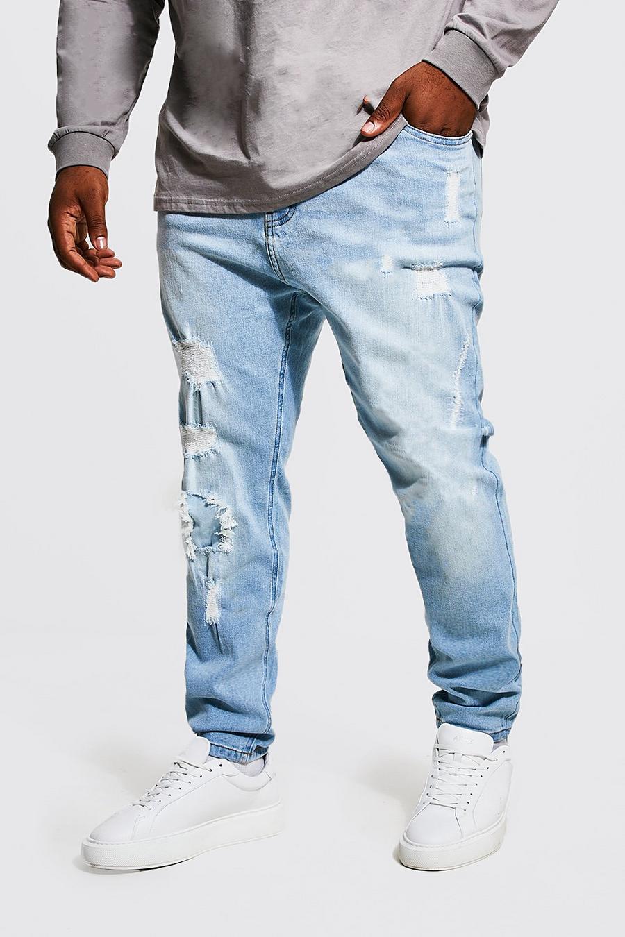 Ice blue Plus - Super skinny jeans med slitage image number 1