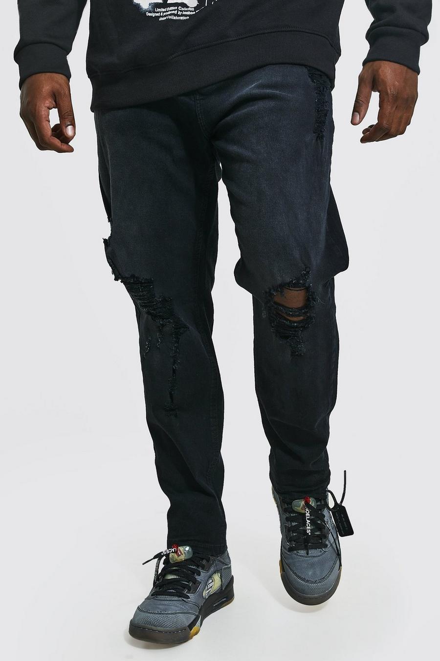 שחור דהוי סקיני ג'ינס עם קרעים ובד משופשף בברכיים, מידות גדולות image number 1