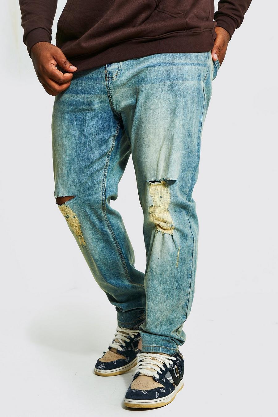 Antique blue Plus - Skinny jeans med slitna knän image number 1