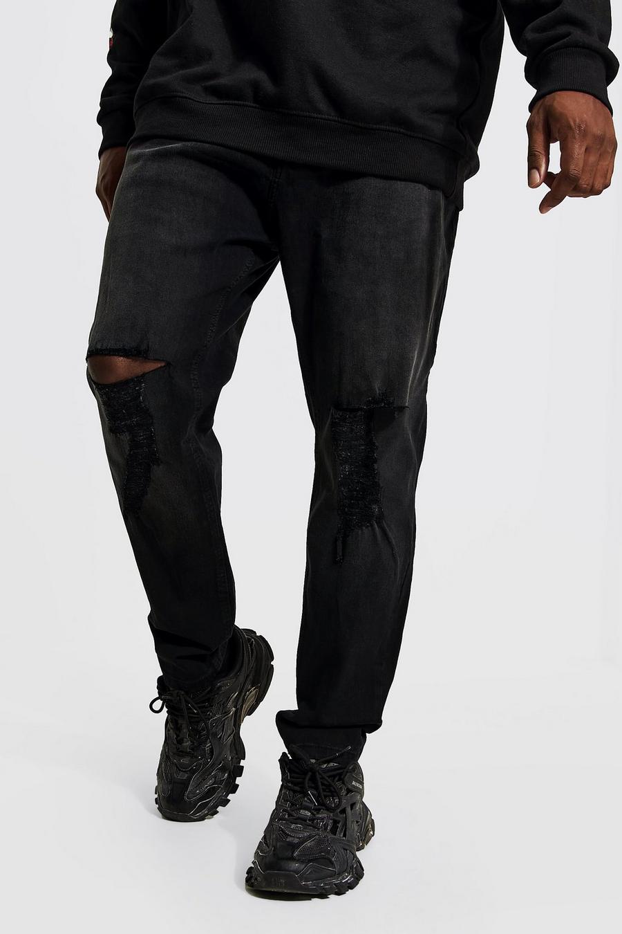 Washed black Plus Skinny jeans med slitna knän image number 1