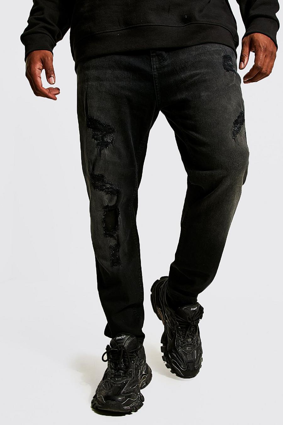 שחור דהוי ג'ינס סופר סקיני עם טלאים מרובים, מידות גדולות image number 1