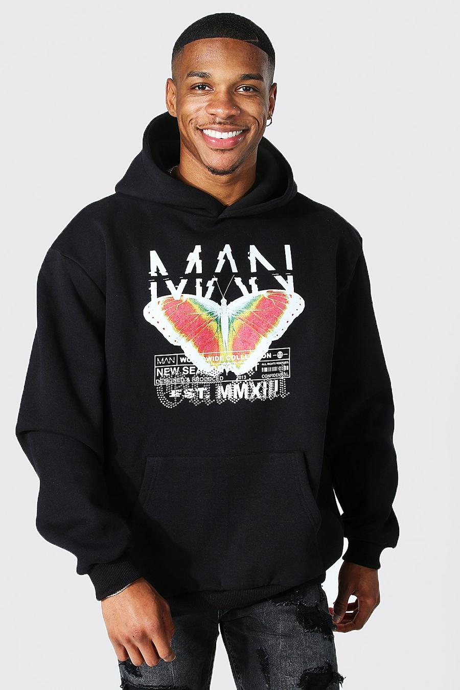 Black svart Original MAN Oversize hoodie med strass image number 1