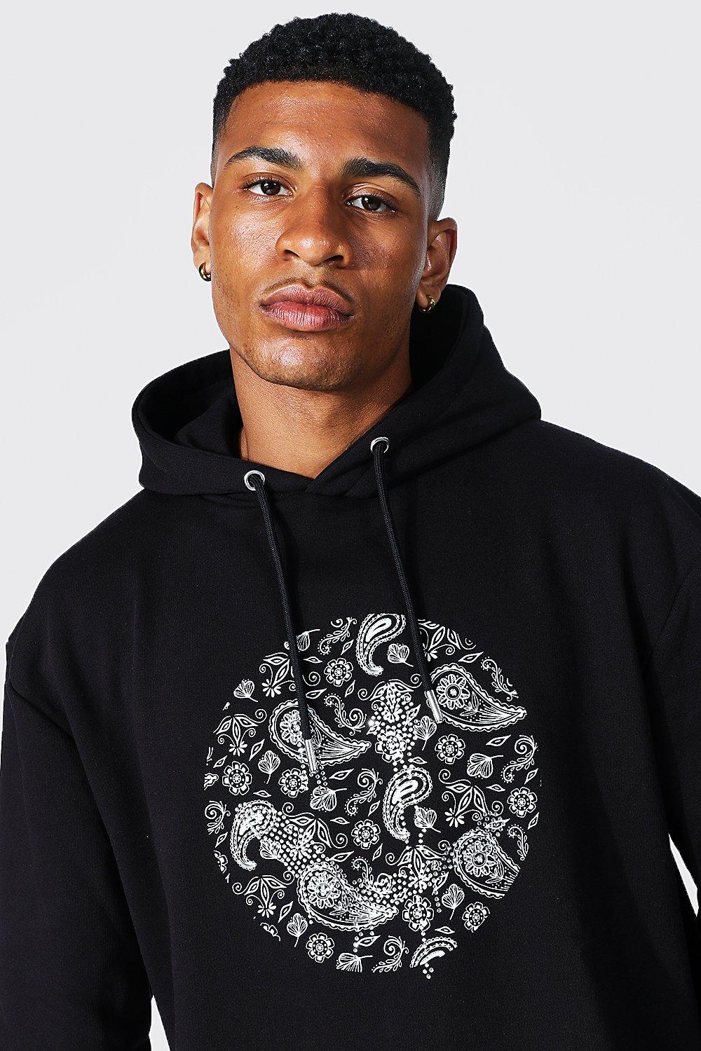 Oversized Paisley Drip Face Rhinestone Hoodie boohoo