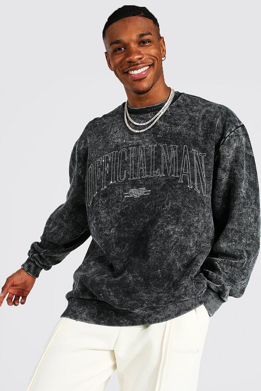 Oversize Man Batik Sweatshirt mit Print, Charcoal gris image number 1