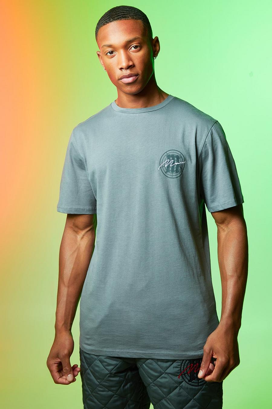 Camiseta con firma MAN y bordado en el pecho, Charcoal grey image number 1