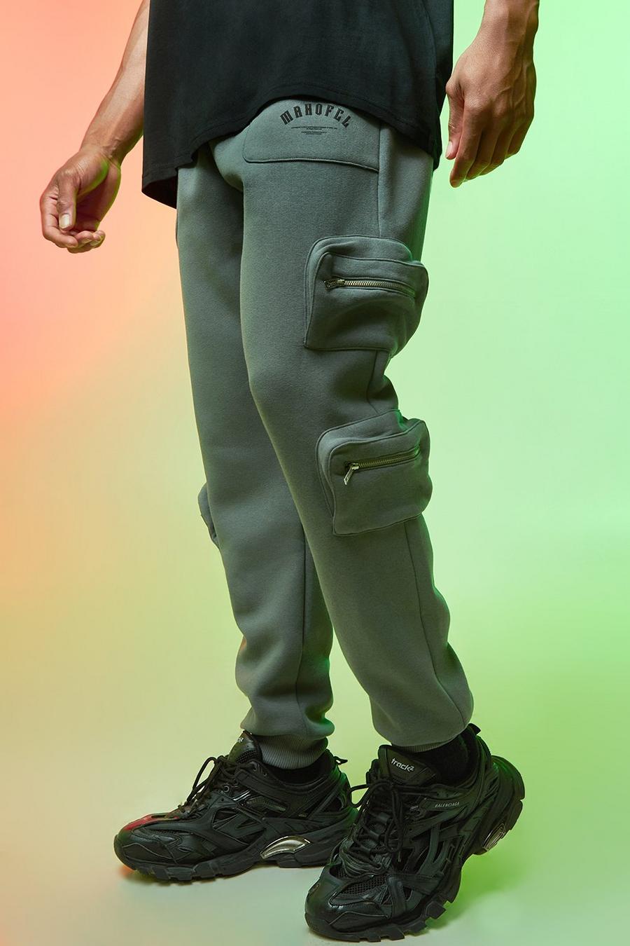 פחם מכנסי ריצה דגמ"ח בסגנון שימושי עם כיתוב Man Ofcl image number 1