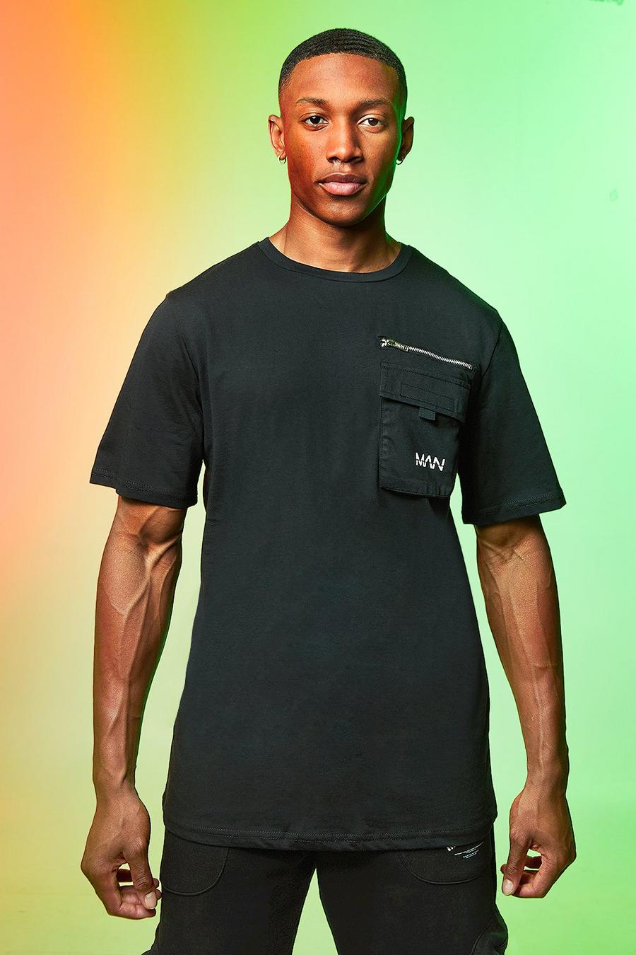 Camiseta con bolsillo y estampado de Original Man, Negro nero image number 1